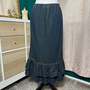 Xhilartion Vintage 90s Y2K Denim Jean Flared Hem Midi Maxi Skirt Size Medium